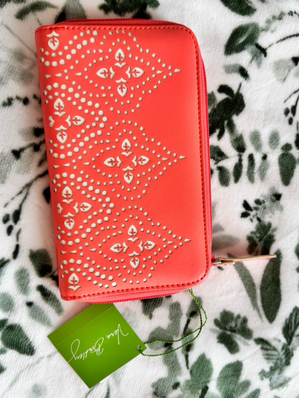 Vera Bradley Coral Faux Leather Laser Cut Zip-Around Wallet NWT